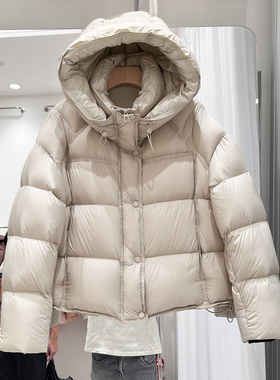 2025冬季新款女士连帽泡芙短款保暖90新国标白鸭绒羽绒服外套冬