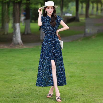 今年流行特惠2026夏季新款女装修身气质时尚碎花长裙一片式围裙
