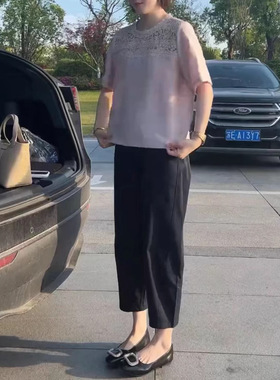 今年流行特惠25353大爱美依缘2025夏季新款时尚蕾丝拼接短袖上衣