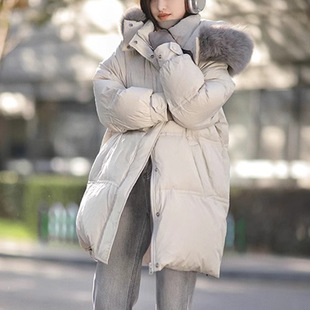 今年流行特惠黑绷带鹅绒服狐狸毛领90白鹅绒羽绒服高端平湖女装