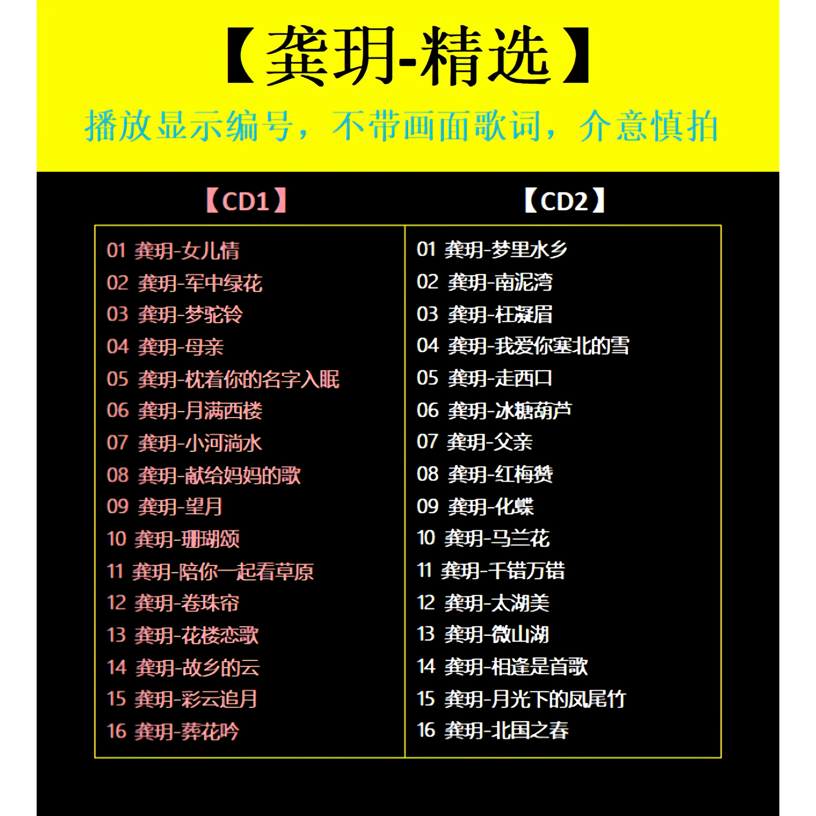 【龚玥-精选CD】2张 车载碟片CD光盘 经典成名曲 WAV无损音质1644