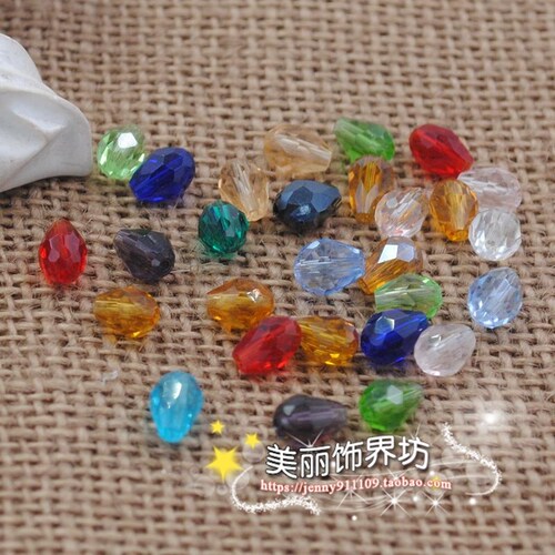 diy儿童手工制作材料 珠帘珠 水晶珠子散珠-直孔水滴珠6*8mm 70颗