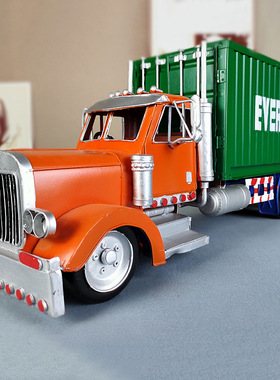 复古铁艺汽车抽纸盒笔筒道具摆件