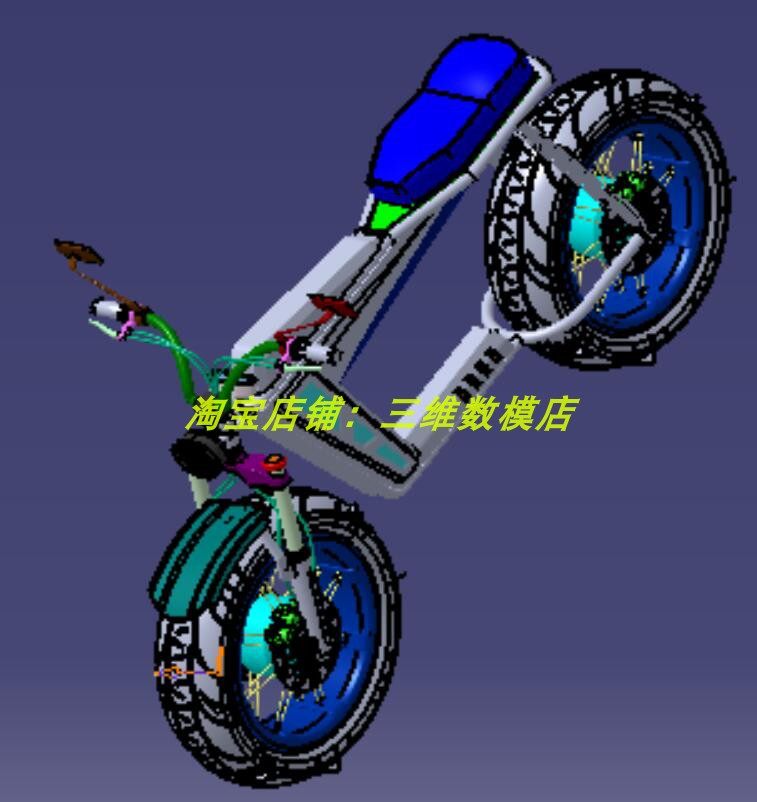 电动自行车3D三维几何数模型双两轮电摩车辐条式车轮胎碟刹车stp