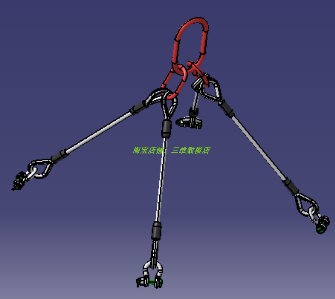 4四支腿钢丝绳子吊索组装3D三维几何数模型stp格式挂钩缆绳扣子