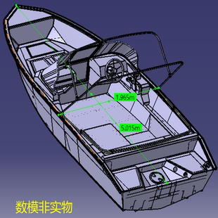 5m米小快艇小船3D三维几何数模型垂钓鱼船巡逻艇渔船stp图纸挂机