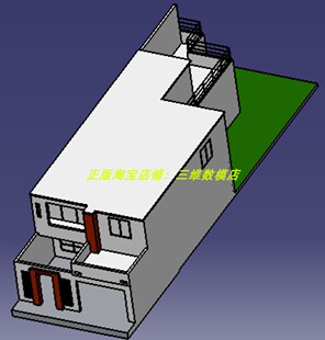 窄长方形双层楼房屋子平房带车库别墅阳台 3D三维几何模型数模stp