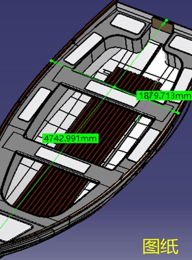 5m米小快艇垂钓鱼船3D三维几何数模型游船舶渔船stp图纸小船身