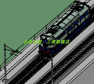 火车头机车列车厢动车铁路轨道电线杆受电弓转向架3D三维几何模型