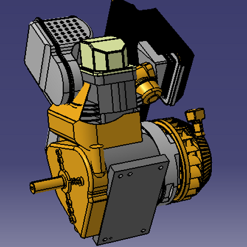单缸汽油发动机活塞曲柄连杆凸轮轴进排气门3d三维几何数模型stp