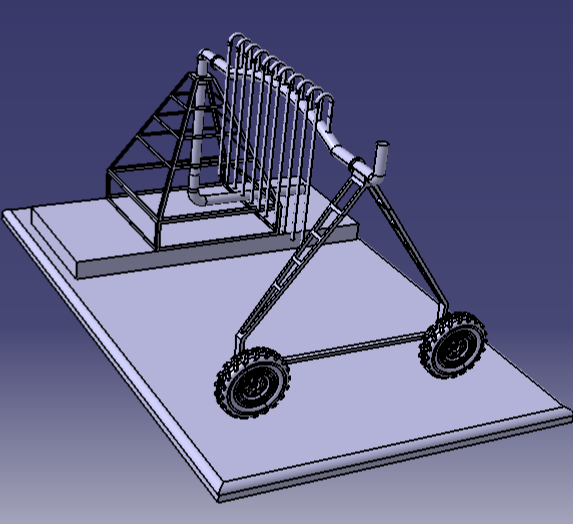 4米农田农业枢纽灌溉系统水管管路移动铁架3D三维几何数模型Catia