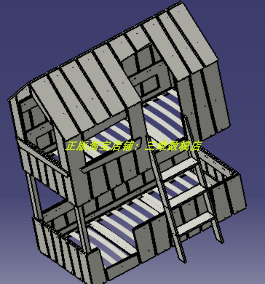 1.7m米 木制双层床 儿童爬梯子床铺 3D三维几何模型数模建模 stp