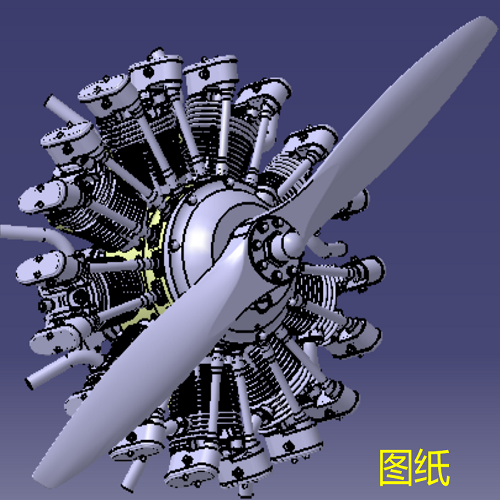 9九缸航模径向发动机3d三维几何数模型航空螺旋桨飞机旋转内燃机