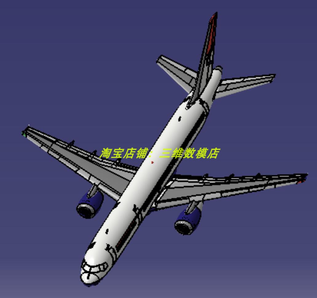 波音757大飞机客机外观曲面3D三维几何数模型双涡轮引擎固定翼stp