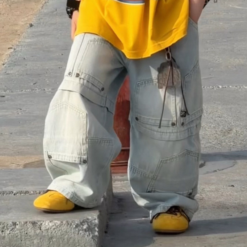 Jimmy妈童装【独特有型】夏季&middot;轻薄多口袋浅色牛仔裤