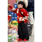 Jimmy妈童装 儿童恭喜发财圆领针织毛衣 新款 年终收官 冬季