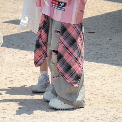 Jimmy妈潮童【私服穿搭】夏季·吉米同款粉毛边破洞屁帘牛仔裤