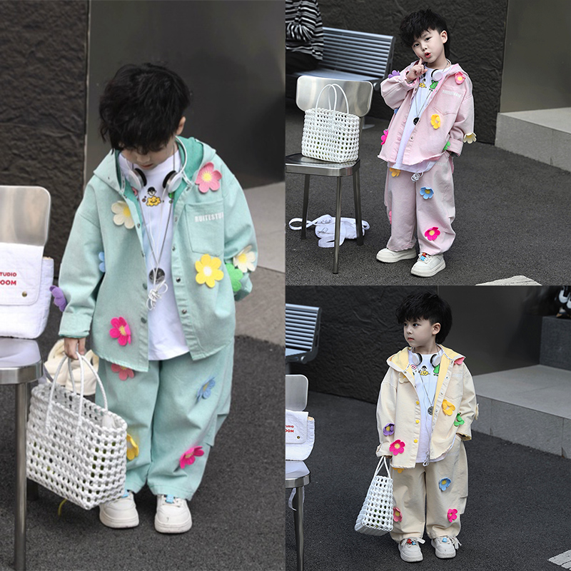 Jimmy妈童装【繁花似锦】春季新款儿童立体编织花牛仔套装套装