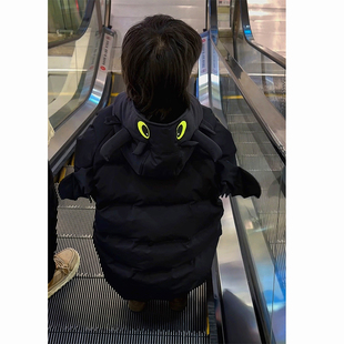 Jimmy妈童装【趣味童年】冬新款儿童立体动漫翅膀连帽长款羽绒服