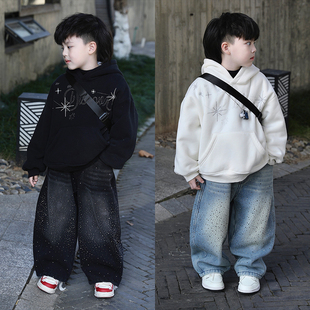 Jimmy妈童装【星星刺绣】冬季新款儿童简约连帽加绒卫衣