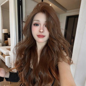 《玫瑰的故事》巧克力棕色蕾丝卷假发女全头套中分大波浪微卷长发