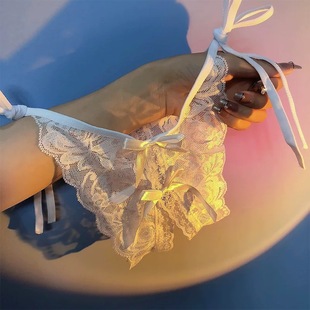 性感三角裤女透明丁字裤低腰系带T裤大码蕾丝绑带内裤情侣趣味qq