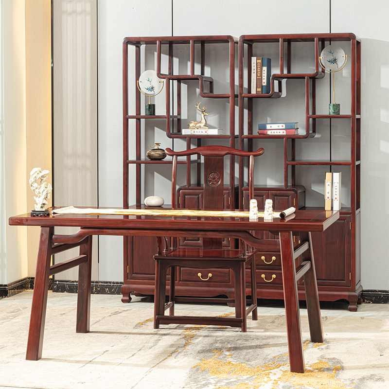 绒毛黄檀画案新中式实木书法桌全红木书桌红酸枝办公桌红木写字台