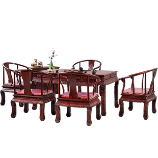 红木茶桌阔叶黄檀金狮茶桌椅组合印尼黑酸枝雕花古典中式功夫茶台