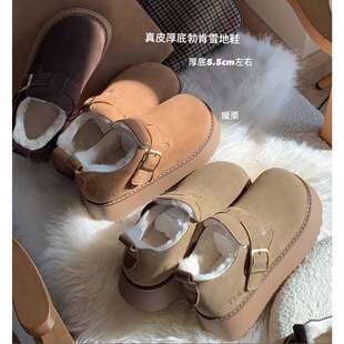 原小白白 增高5.5cm真皮牛反绒厚底勃肯雪地靴雪地勃肯棉鞋女冬季