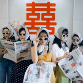 新娘晨拍闺蜜伴娘拍照道具条纹法式 复古接亲丝巾墨镜头巾包头方巾