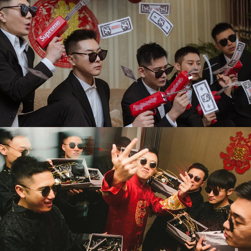 伴郎墨镜新郎兄弟团接亲晨拍眼镜