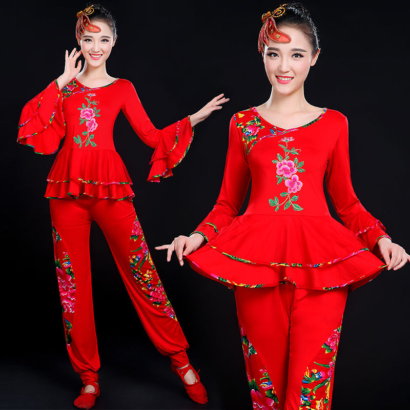 秧歌舞蹈服装演出服女2023新款中老年喜庆广场手绢扇子舞冬季套装