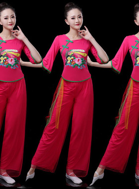 广场舞民族风服装古典秧歌舞蹈服新款腰鼓舞扇子舞灯笼舞演出套装