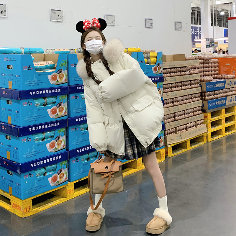 大毛领羽绒棉服女冬季小个子宽松