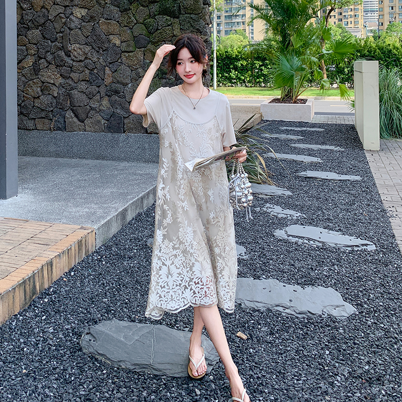 提花吊带连衣裙套装女2025夏新款