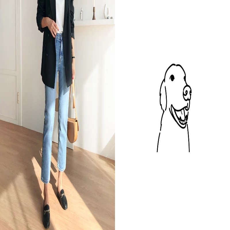 浅色直筒牛仔裤女2020年秋装新款宽松百搭高腰八分九分烟管长裤子