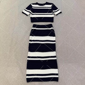 上衣 女蓝白条纹短袖 2026早春新款 高智感航海风针织套装