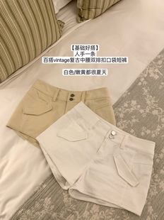 复古双排扣直筒牛仔短裤女春夏辣妹中腰休闲百搭显瘦热裤