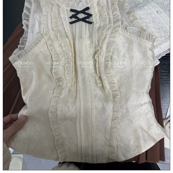 古董情话 中古软纱蕾丝无袖上衣精致木耳边修身打底背心,女装/女士精品,背心吊带,淘宝优惠券,粉丝福利购,淘宝优惠卷