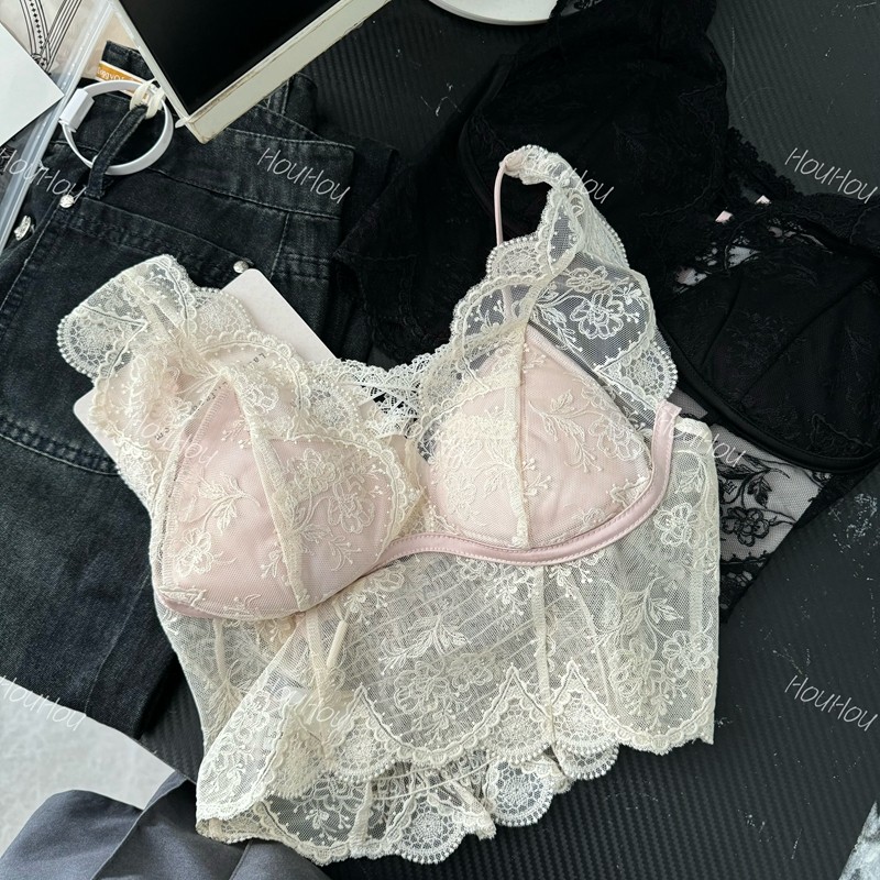 少女情绪 全蕾丝缎面内衣甜美短款性感内搭吊带美背背心