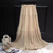 重工压褶雪纺半身裙女高腰显瘦温柔百搭垂感长裙子 洛米娜