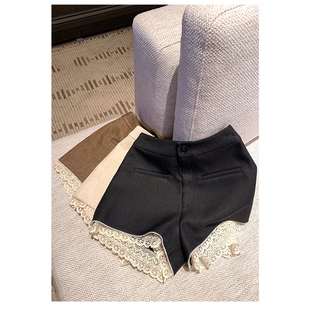 腿精缔造 矜贵风质感三色短裤显瘦百搭蕾丝边高腰裤子