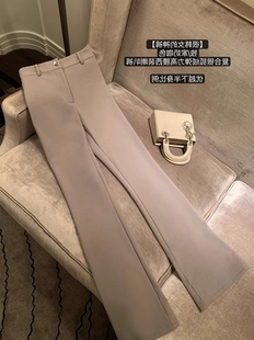 女冬季 显瘦弹力长裤 高腰直筒休闲微喇西装 修身 裤 加绒喇叭裤