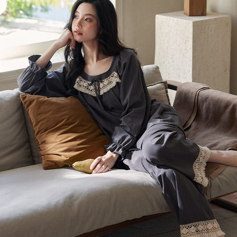 春季睡衣女士纯棉长袖甜美公主风可外穿薄款宽松家居服春秋款套装