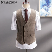 Bộ vest vest nam giản dị phiên bản Hàn Quốc của áo vest Anh kiểu dáng đôi retro kiểu Anh - Dệt kim Vest đồ vest