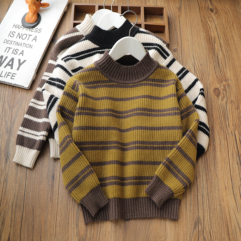 男童女童毛衣韩版条纹冬季一体绒