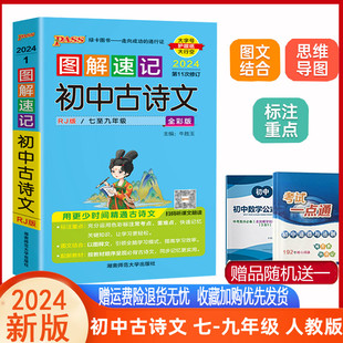 PASS图解速记初中古诗文人教全彩版 速查速记 2024新版 初中必背古诗文口袋书 七八九 789年级中考地理总复习教辅资料中考总复习