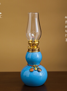 瓷汇蓝色葫芦耐热大容量酥油灯