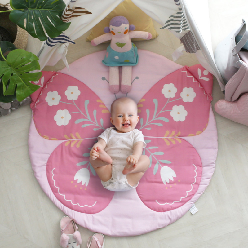 韩国代购全棉亲肤儿童房地垫 脚垫宝宝房公主粉色 立体圆形蝴蝶