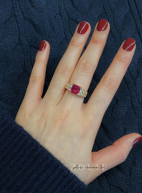 复古古董风石榴红开口戒指